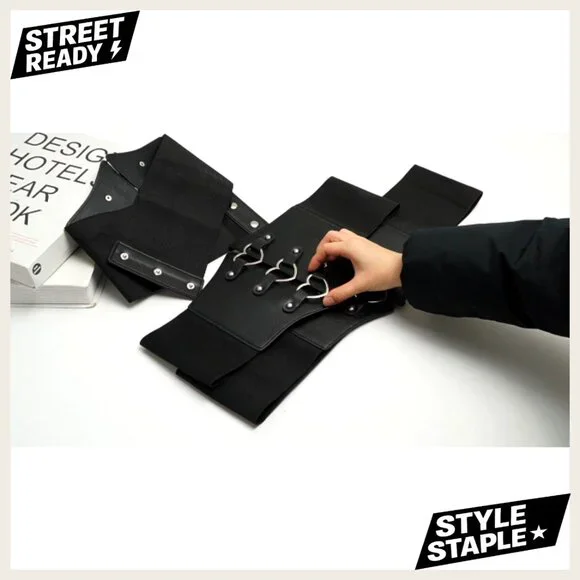 Vintage Corset Belt Wide Stretch Faux Leather Waist Cincher Y2K Retro Chic - Picture 6 of 6